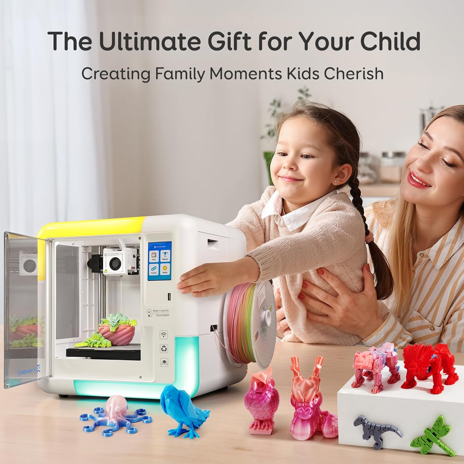 AOSEED 3D Printer for Kids & Beginners, AI-Powered Fully Assembled 3D Printer with Up to 400mm/s Speed, Auto Leveling, 15 Mini Apps, Includes 1 PLA Filament for Home and School Use, X-MAKER AI+