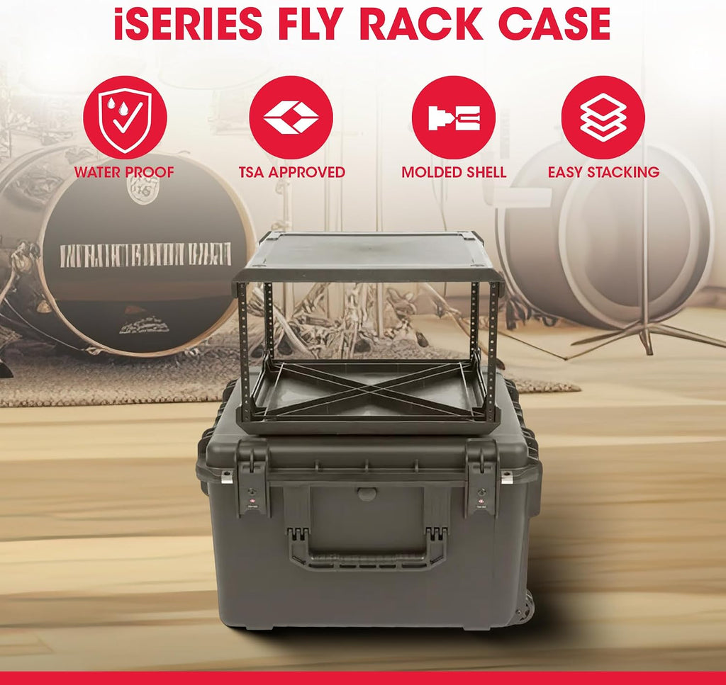 SKB iSeries 6U Fly Rack, Waterproof Polypropylene Hard Case with Durable Latches for Travel and Storage, Ideal for Musicians, 20 Inch, Black