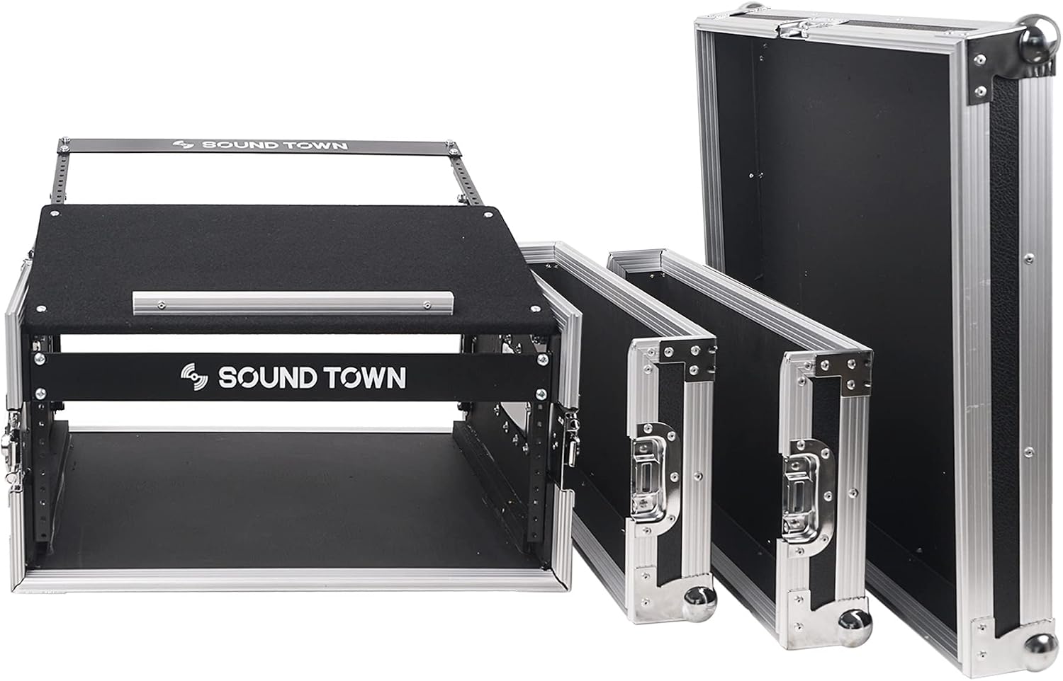Sound Town 4U PA DJ Pro Audio Rack/Road ATA Case with 11U Slant Mixer Top, 20.2' Rackable Depth, 4 Space Size - Pro Tour Grade (STMR-4U)