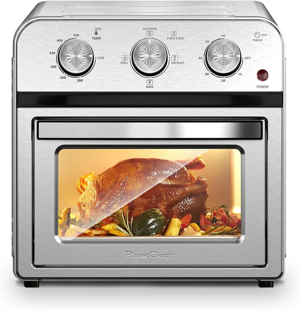 Majnesvon 4-Slice Air Fryer Toaster Oven Combo - 360° Hot Air Circulation & Larger capacity, Timer & Temp Control, Stainless Steel 7-in-1 Convection Oven Countertop, Low Oil for Family Cooking (White)