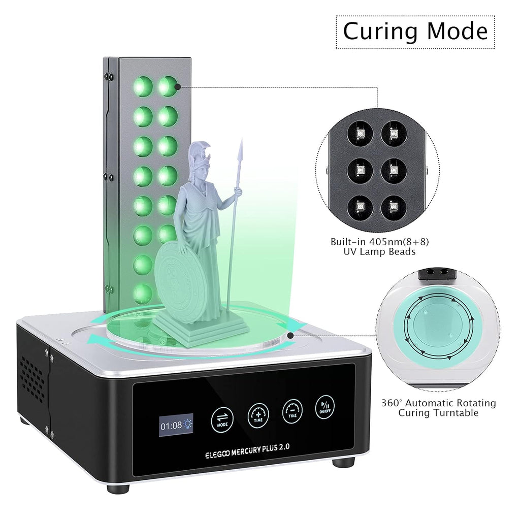 ELEGOO Mercury Plus 2.0 Wash and Cure Station Washing and Curing Machine Resin Curing Station for LCD/DLP/SLA 3D Printed Models with Rotary Curing Turntable and Washing Bucket
