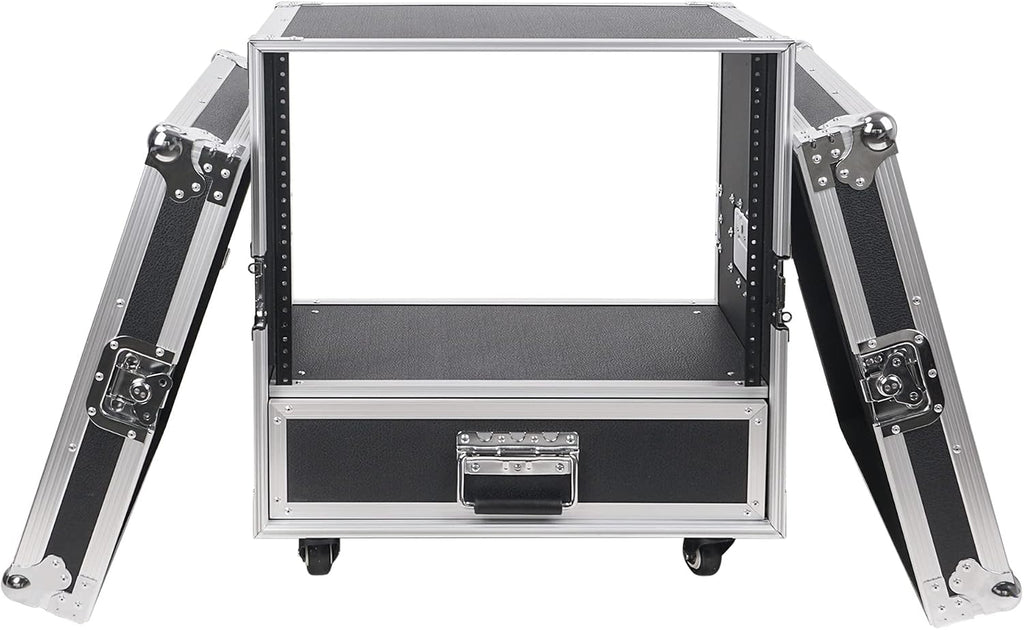 Sound Town 8U Rack Case with 2U Rack Drawer, Casters, for 19' Amps, Mixers, Microphone Receivers (STRC-8U2DR)