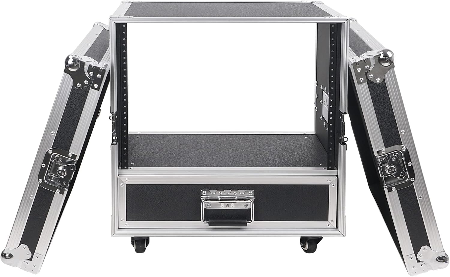 Sound Town 8U Rack Case with 2U Rack Drawer, Casters, for 19' Amps, Mixers, Microphone Receivers (STRC-8U2DR)
