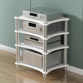 Wood Audio Cabinet Rack, Stereo Record Player AV Media Stand Furniture, Home Audio-Video Equipment Storage Shelving, Rounded Corner Design(White - 4 Tier)