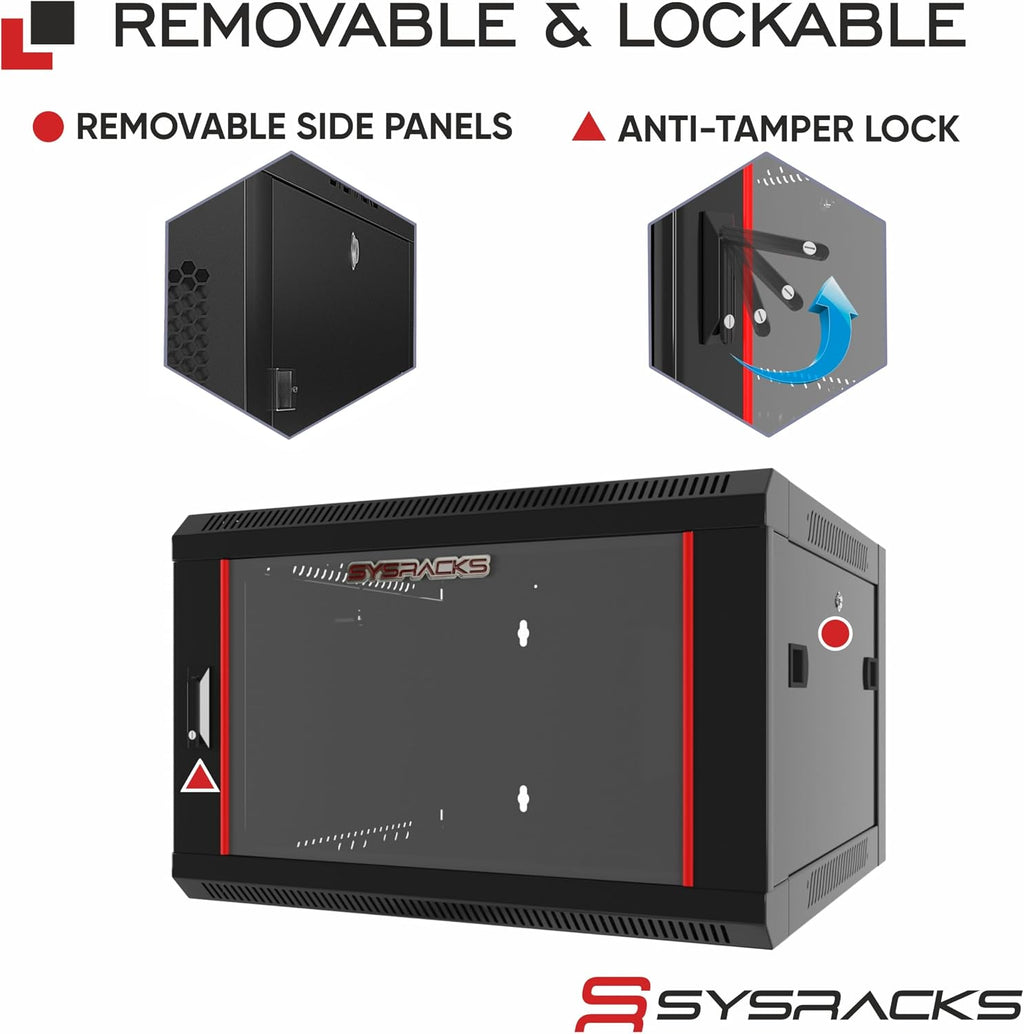 6U Wall Mount Home Lab Server Rack – 19' Locking Network Cabinet, 18' Deep Empty Rack Enclosure for Routers, NAS, Switches and Home Network Equipment