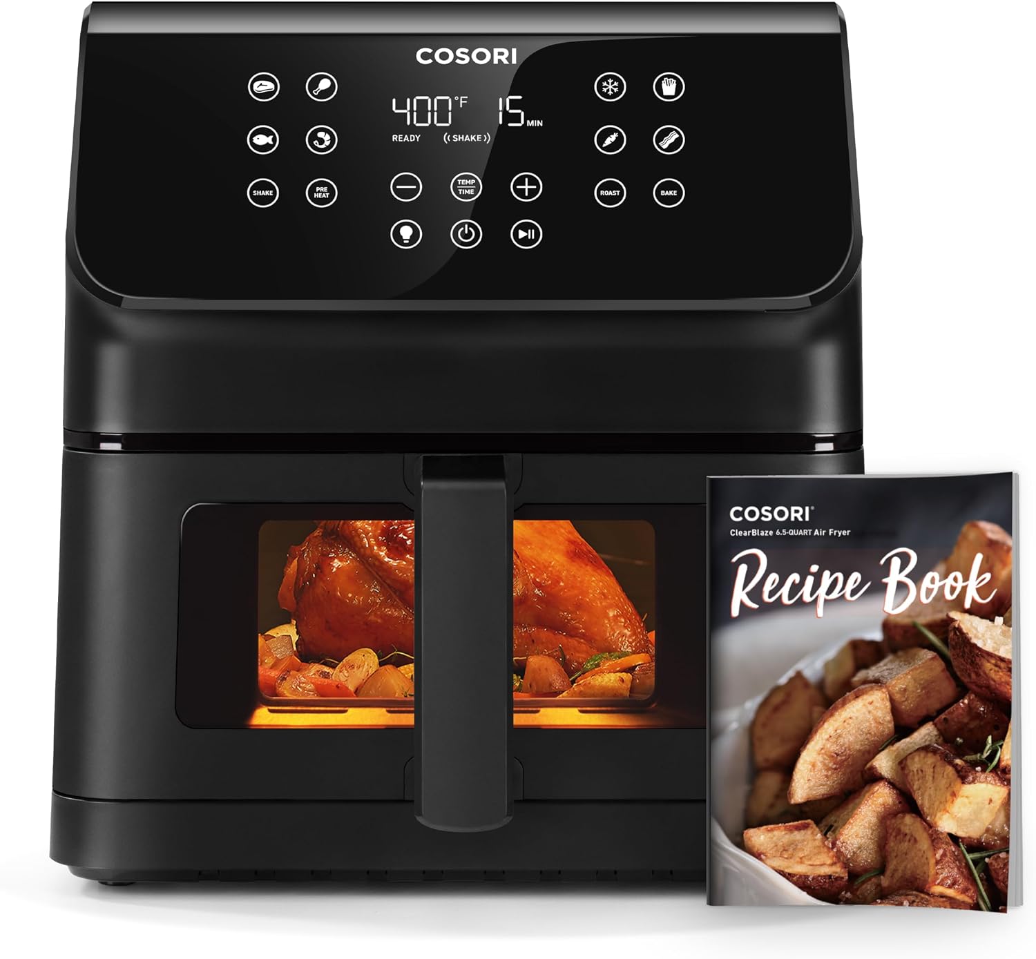 Cosori Clear Window Air Fryer, 6.5 Quart Large Compact Airfryer, 12 One-Touch Savable Custom Functions, Cookbooks and Online Recipes, Nonstick and Dishwasher-Safe