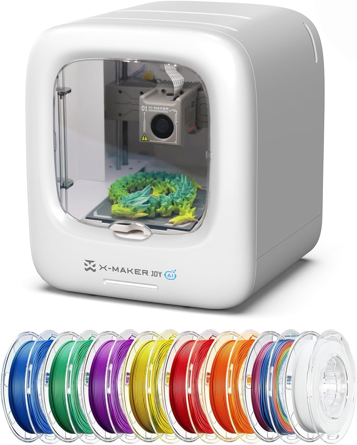 AOSEED 3D Printer for Kids, AI-Powered Fully Assembled 3D Printer with Up to 400mm/s Speed, Auto Leveling, 1500+ Models & 17+ Modules, Includes 8 PLA Filaments for Home and School Use, X-MAKER JOY AI+