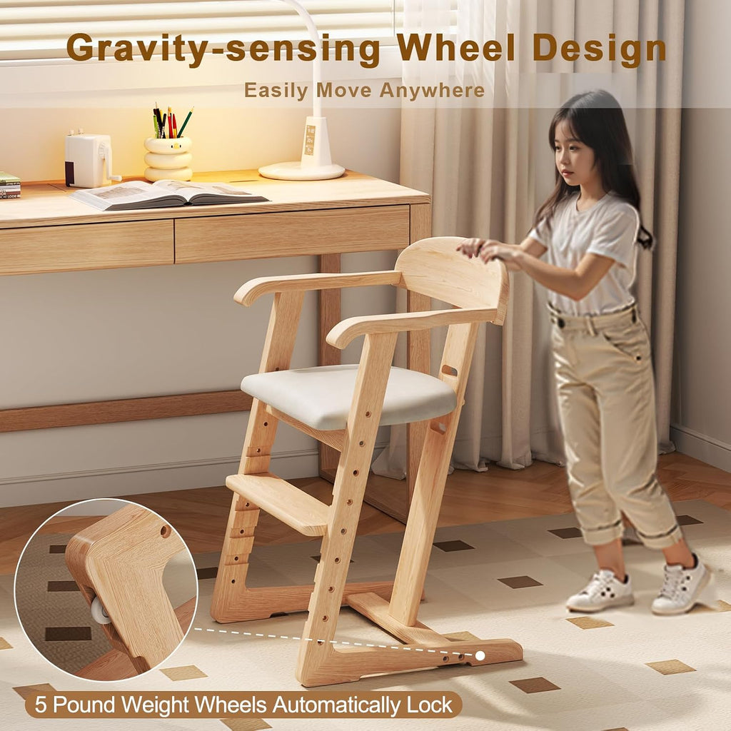 DOMGMUWUJEE Solid Wood Toddler Dining Chair - Adjustable Height Easy to Clean Toddler high Chair - Kids high Chair from 3 Years to 200 Lb, Grow with Child (Natural Grey)