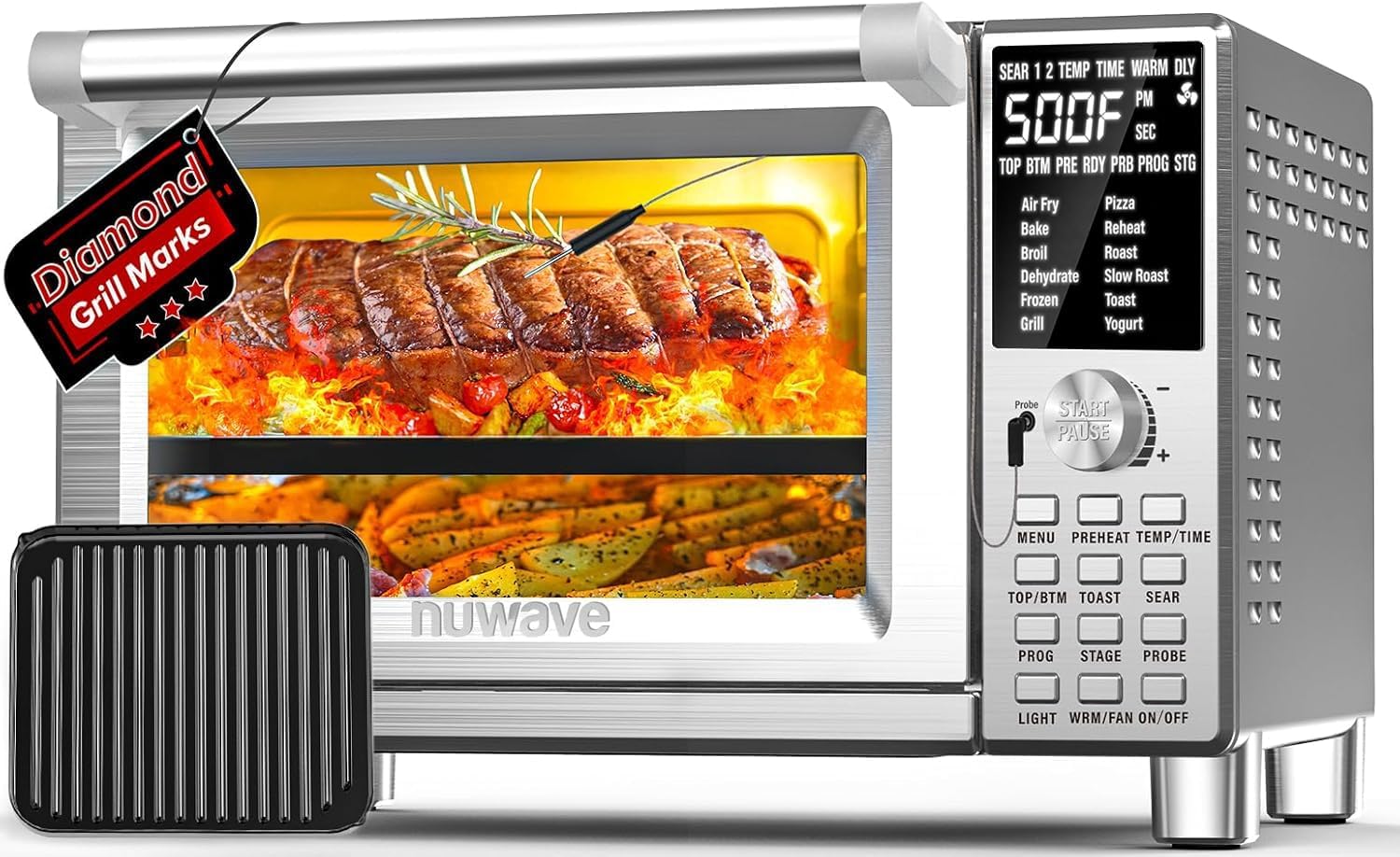 NUWAVE Bravo XL Air Fryer Convection Toaster Oven Countertop, 112-in-1 Smart Grill Combo with Original Flavors & Marks, Adjustable Heating Zones for Pizza, Roast, Bake, 50-500°F, Stainless Steel, 30QT