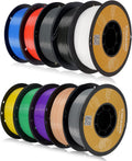Kingroon PLA 3D Printer Filament, 10 Rolls, Dimensional Accuracy +/- 0.02 mm, 10kg Spool(22lbs), 1.75 mm，Black White Grey Red Blue Green Purple Skin Silver Yellow