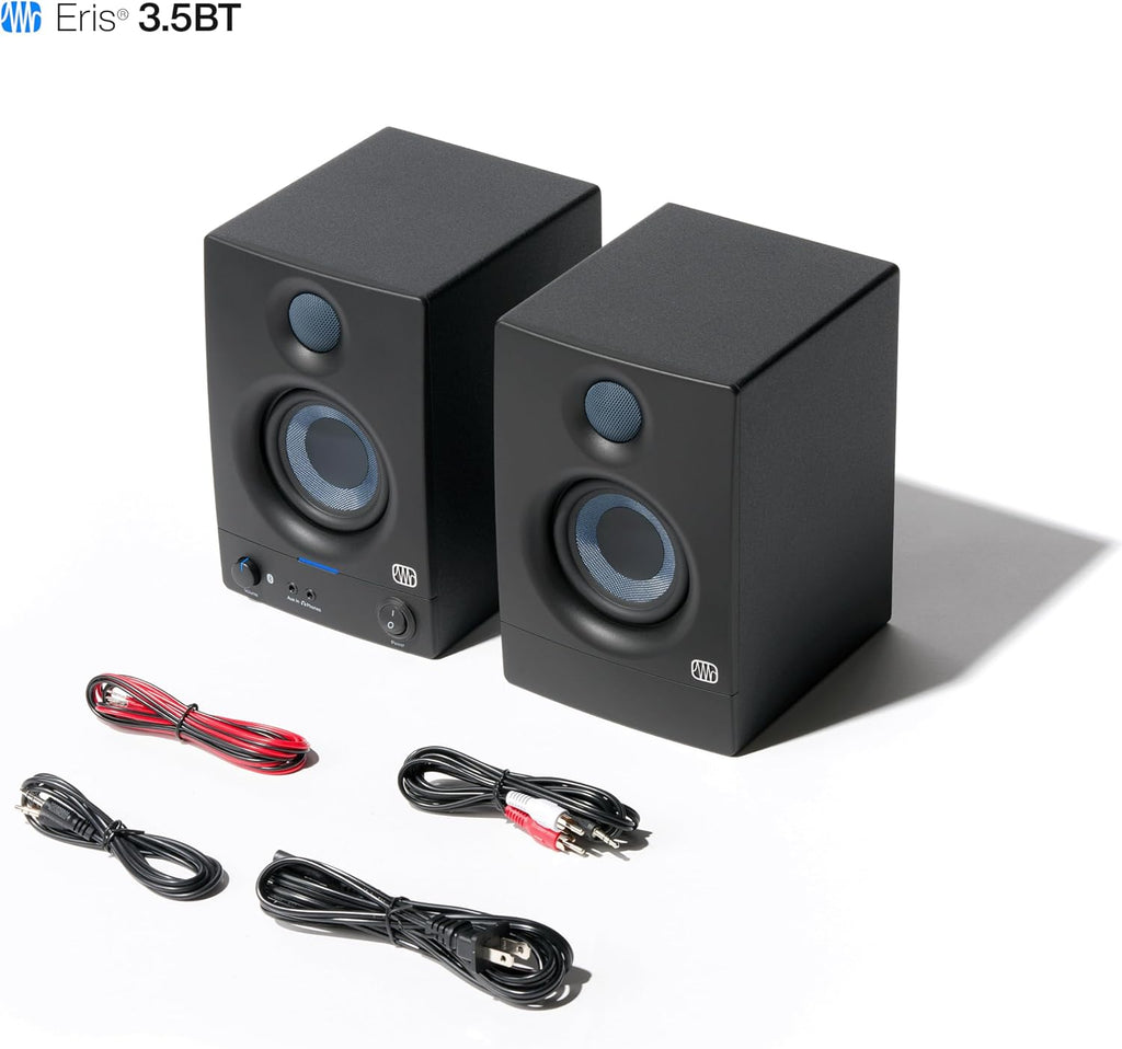 PreSonus Eris 3.5BT Studio Monitors, Pair — 3.5' Inch Powered Bookshelf Speakers, Stereo, Desktop Computer, Near Field Music Production, Audio Mixing Recording