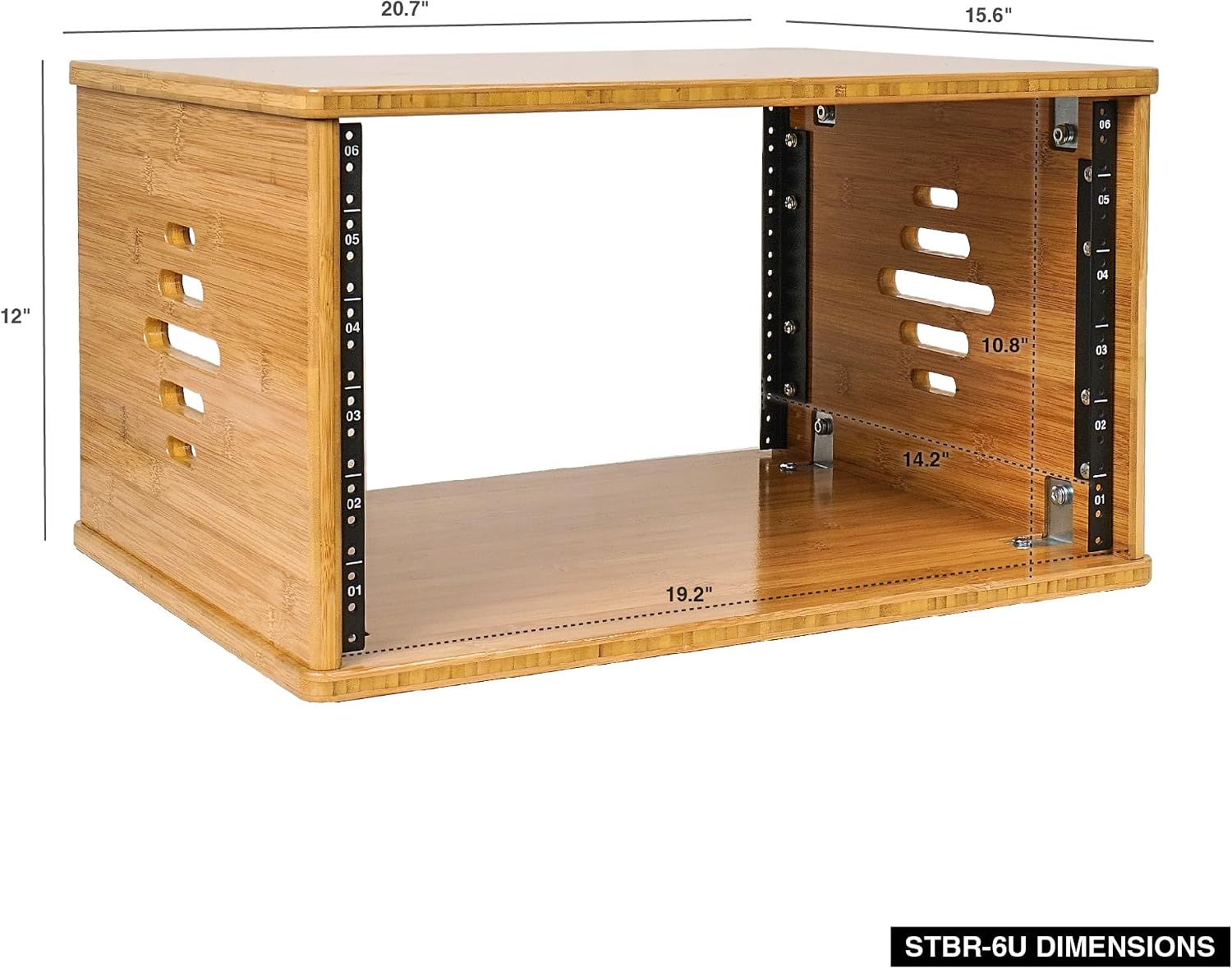 Sound Town DIY 6U Solid Carbonized Bamboo Studio Equipment Rack w/ 14.2' Depth, Ventilation for Recording Room, PA/DJ Pro Audio, Home Audio (STBR-6U)
