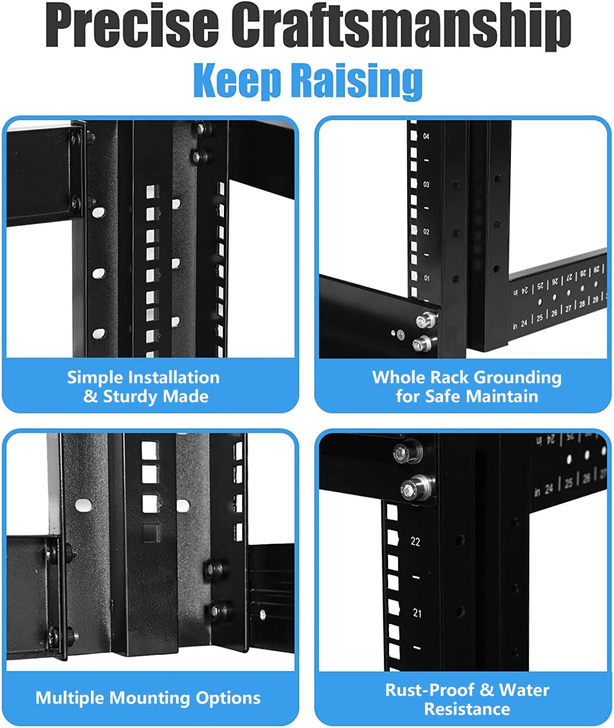 Raising ELECTRONIS 36U 4 Post Open Rack Frame Rack Enclosure 19 Inch Adjustable Depth Aluminum UL Certified