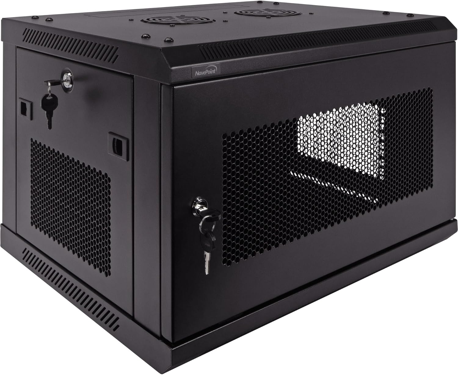 NavePoint 6U Server Rack - 17.7' Deep, Wall Mount Network Cabinet with Locking Perforated Door, 19' IT Equipment Compatible, 2 Fans, Removable Side Panels, Black
