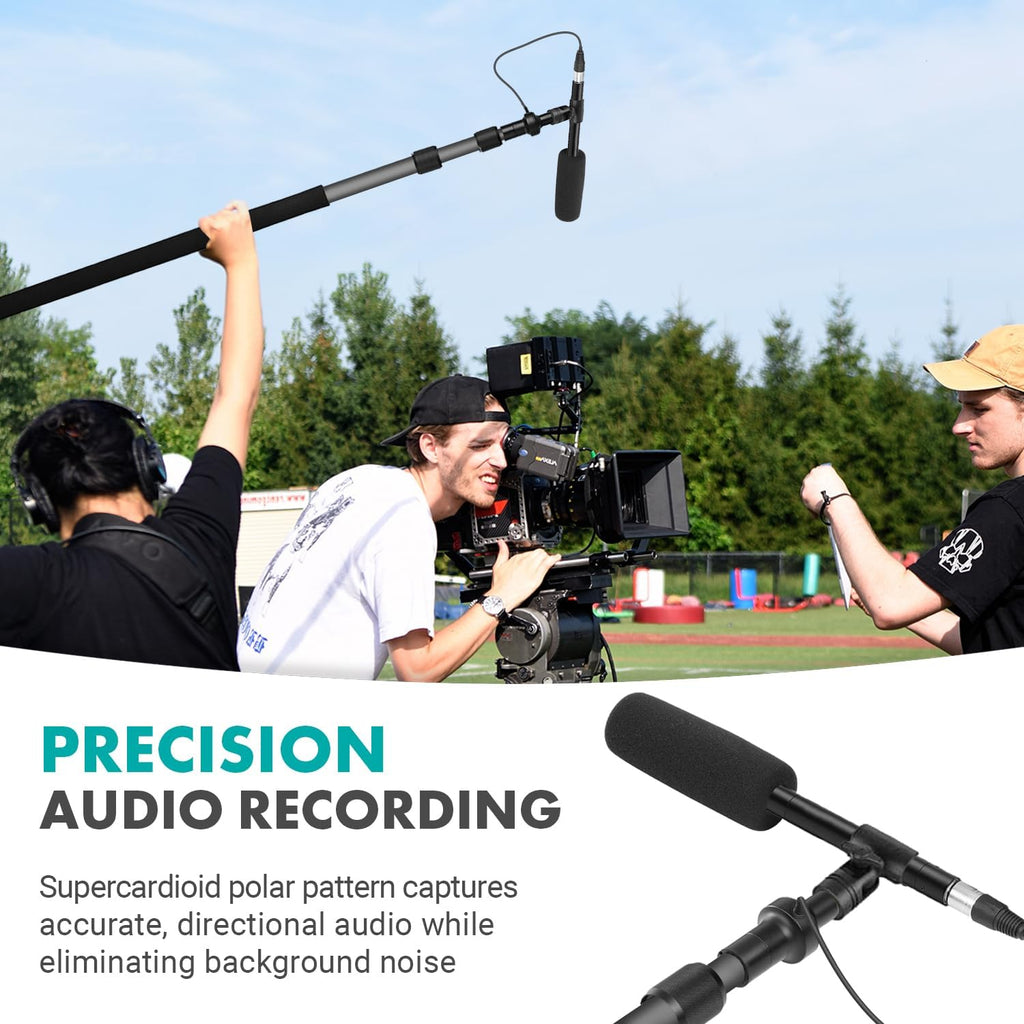 Movo XLR Shotgun Microphone & Boom Pole Kit – Professional Location Sound Recording Bundle with Shotgun Mic and Boompole with Internal XLR Cable for Filmmaking, ENG, and Broadcast Audio