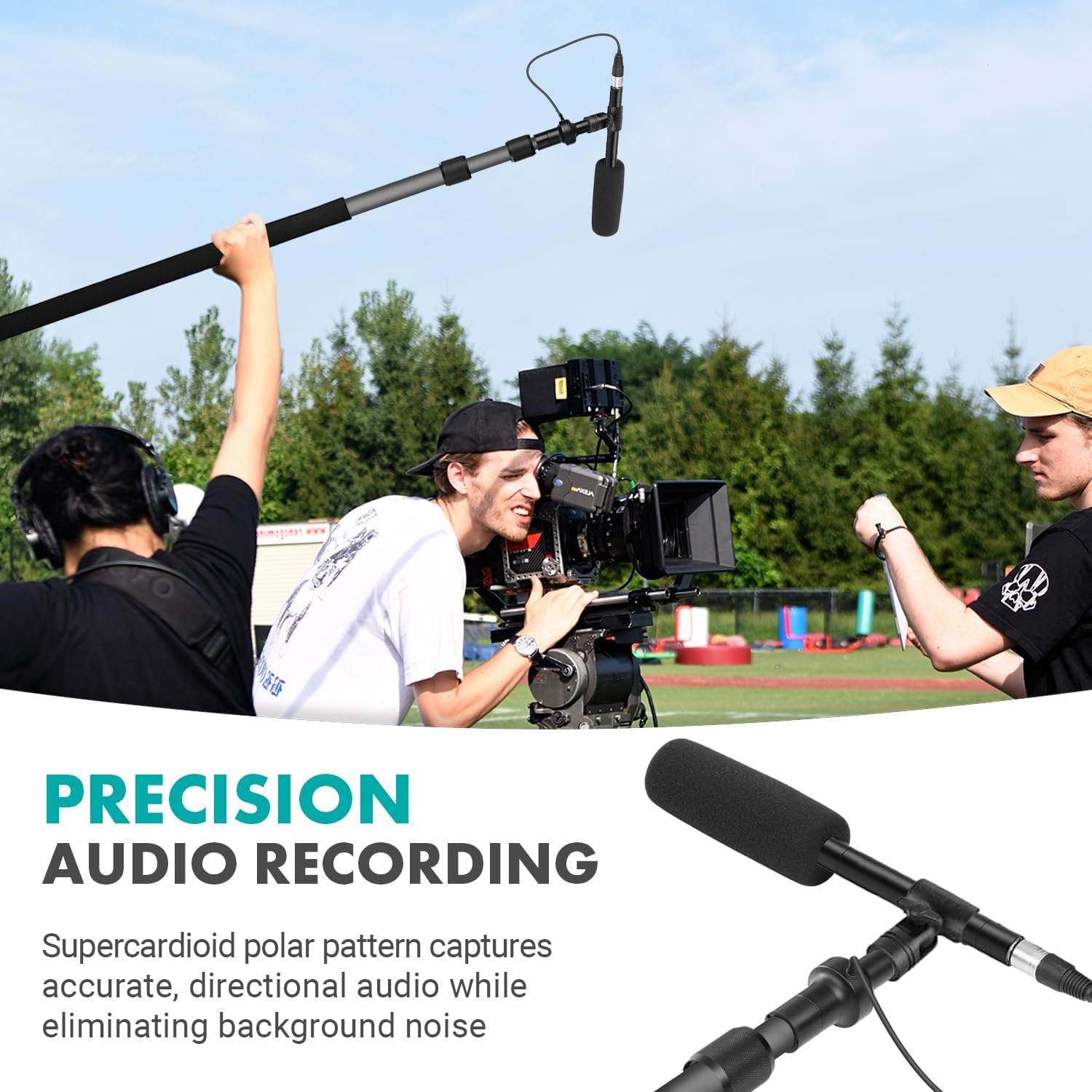 Movo XLR Shotgun Microphone & Boom Pole Kit – Professional Location Sound Recording Bundle with Shotgun Mic and Boompole with Internal XLR Cable for Filmmaking, ENG, and Broadcast Audio