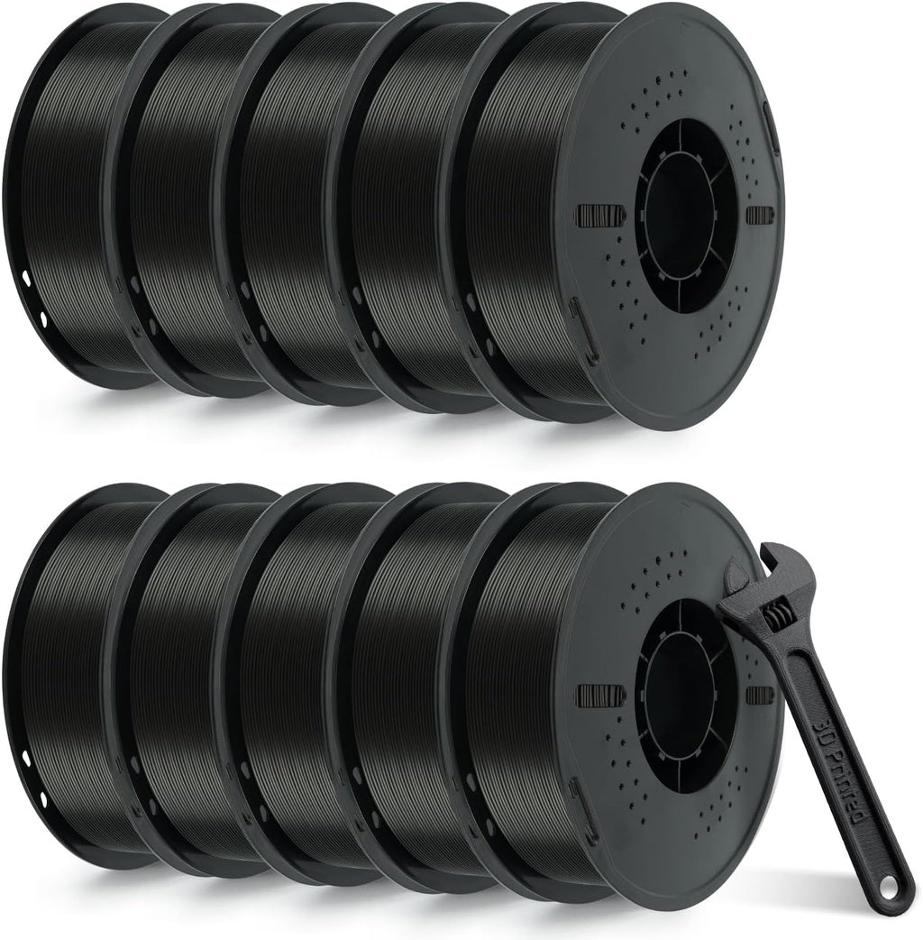 Kingroon PETG 3D Printer Filament, 10 Rolls, Dimensional Accuracy +/- 0.03 mm, 10kg Spool(22lbs), 1.75 mm, Black