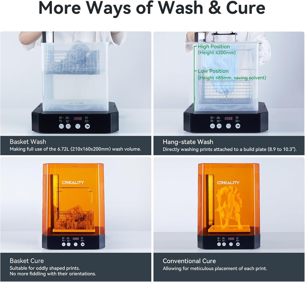 Creality Wash and Cure Station UW-03 2 in 1 Machine Resin 3D Printer Upgraded 405nm UV Curing Rotary Box Bucket for LCD/DLP/SLA Size 8.26x6.29x7.87in