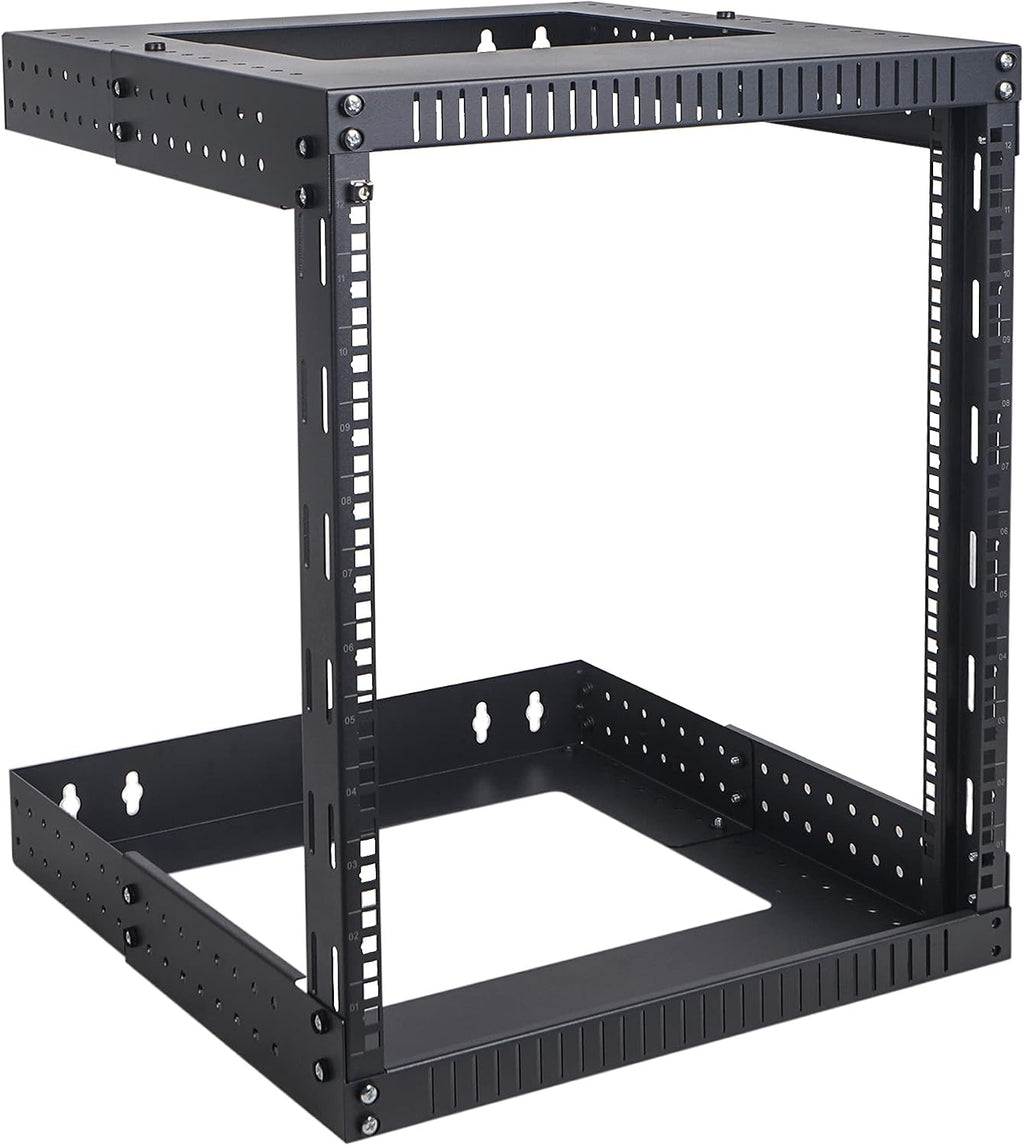 Sound Town 2-Post 12U Wall-Mount Open Frame Server and Network Equipment Rack with Adjustable Depth 12'-20' (ST2PWOR-A12U)
