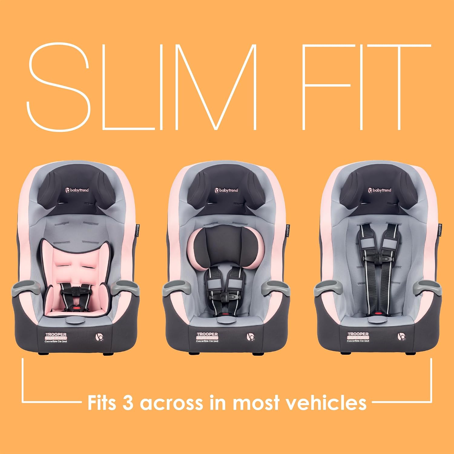 Baby Trend Trooper™ Slim 3-in-1 Convertible Car Seat, Quartz Pink – Slim Fit, 3-in-1 Growth Modes, Lightweight Design, Adjustable Comfort Padding