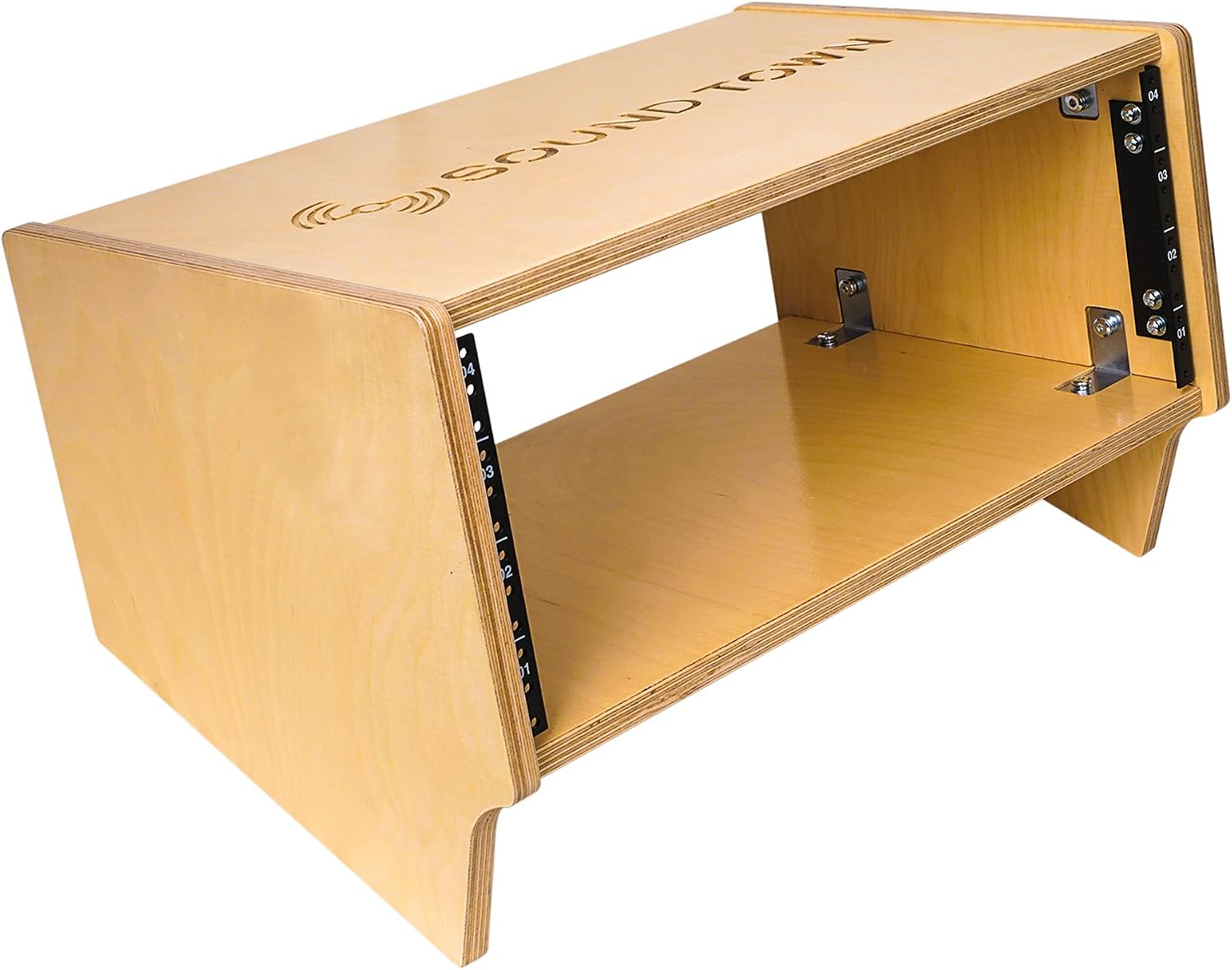 Sound Town DIY 4U Angled Desktop Turret Studio Rack with Solid Baltic Birch Plywood, Golden Oak, Assembly Required (SDRK-Y4SL)