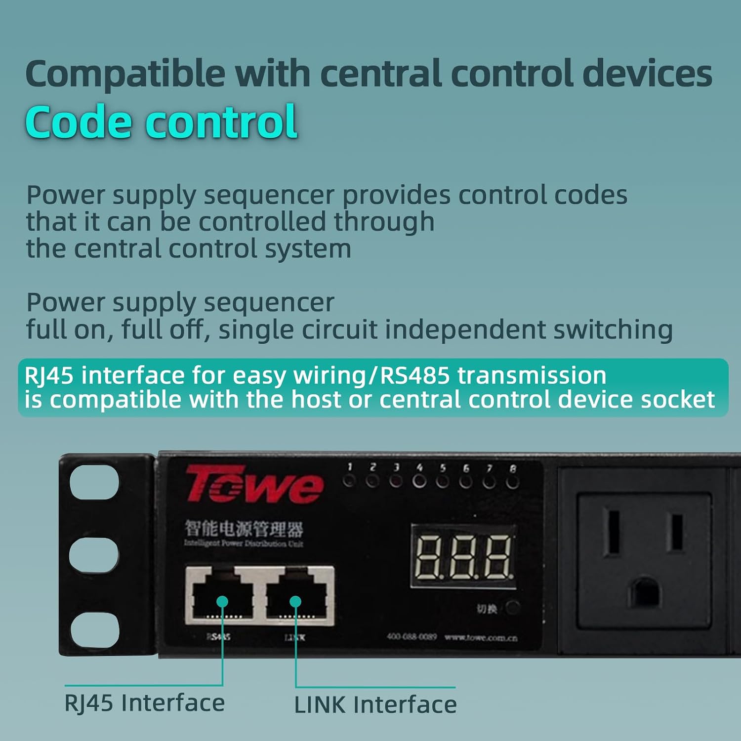 Power Conditioner for Audio Equipment, 8 Outlet 1U Rack Mount 100-250v 2500w 30Amps Power Supply Strip Surge Sequencer with LED Voltmeter Display,Surge Protector,Smart PDU