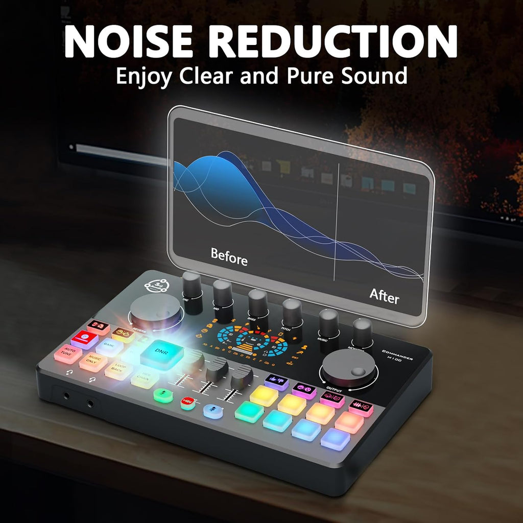 Podcast Equipment Bundle for 2, Audio Mixer Voice Change with XLR Dynamic Microphone, Perfect for Vocal Recording, Podcasting, Streaming,Video Vocals, Singing, PC, Phone, TikTok, COMMANDER M100 3rd