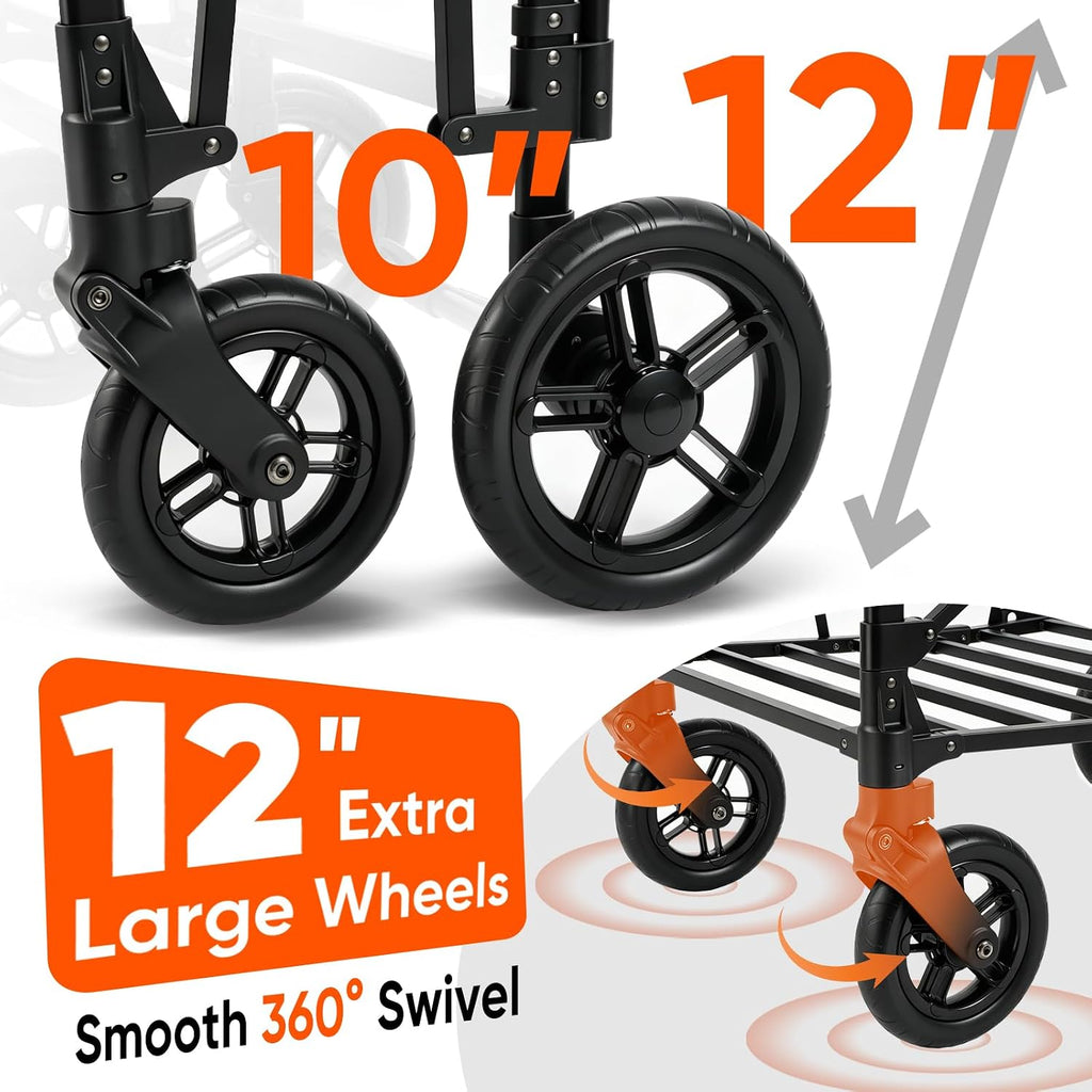 Sekey 4 Seater Stroller Wagon for Kids - Premium Quality with Convertible Seats, Adjustable Push Handles, Removable Canopy, Snack Tray & Cooler, US Certified.
