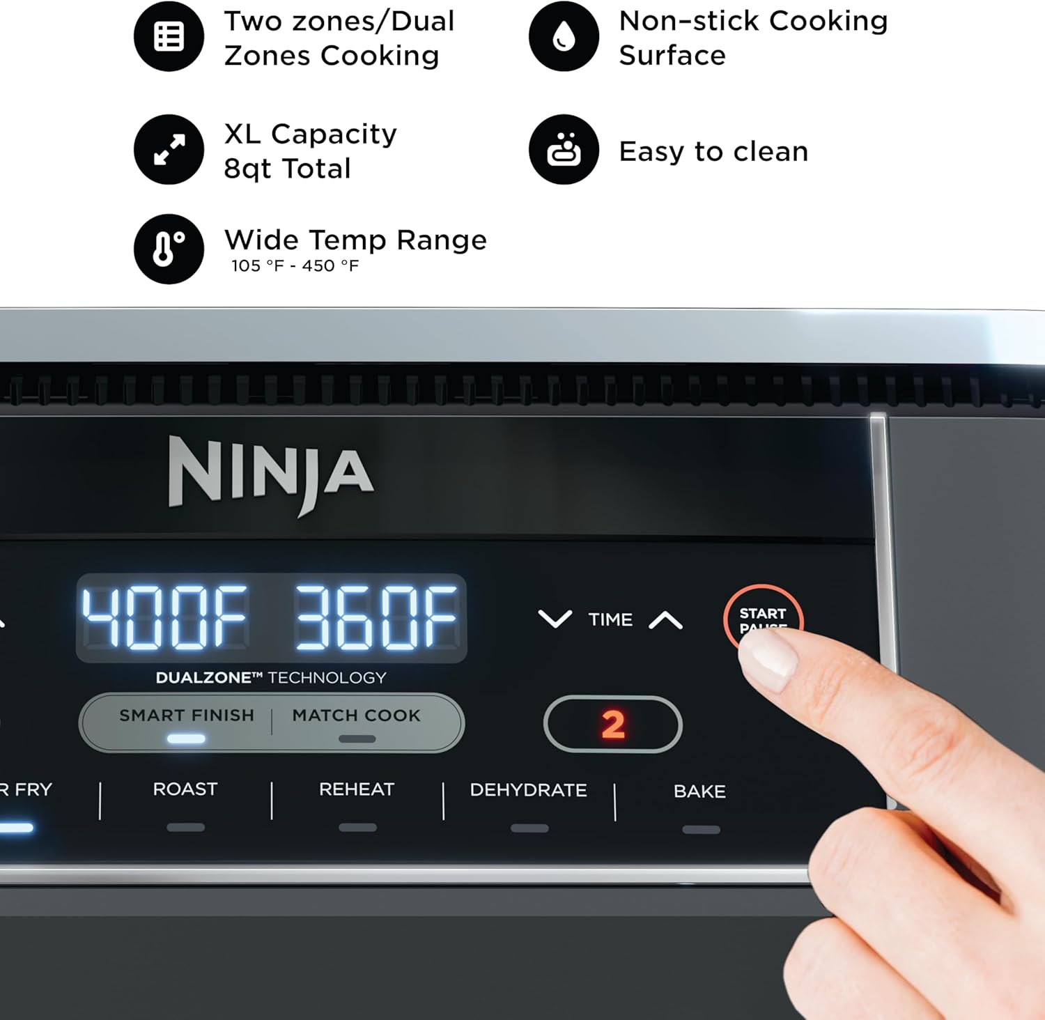 Ninja DZ201 Foodi 8 Quart 6-in-1 DualZone 2-Basket Air Fryer with 2 Independent Frying Baskets, Match Cook & Smart Finish to Roast, Broil, Dehydrate & More for Quick, Easy Meals, Grey