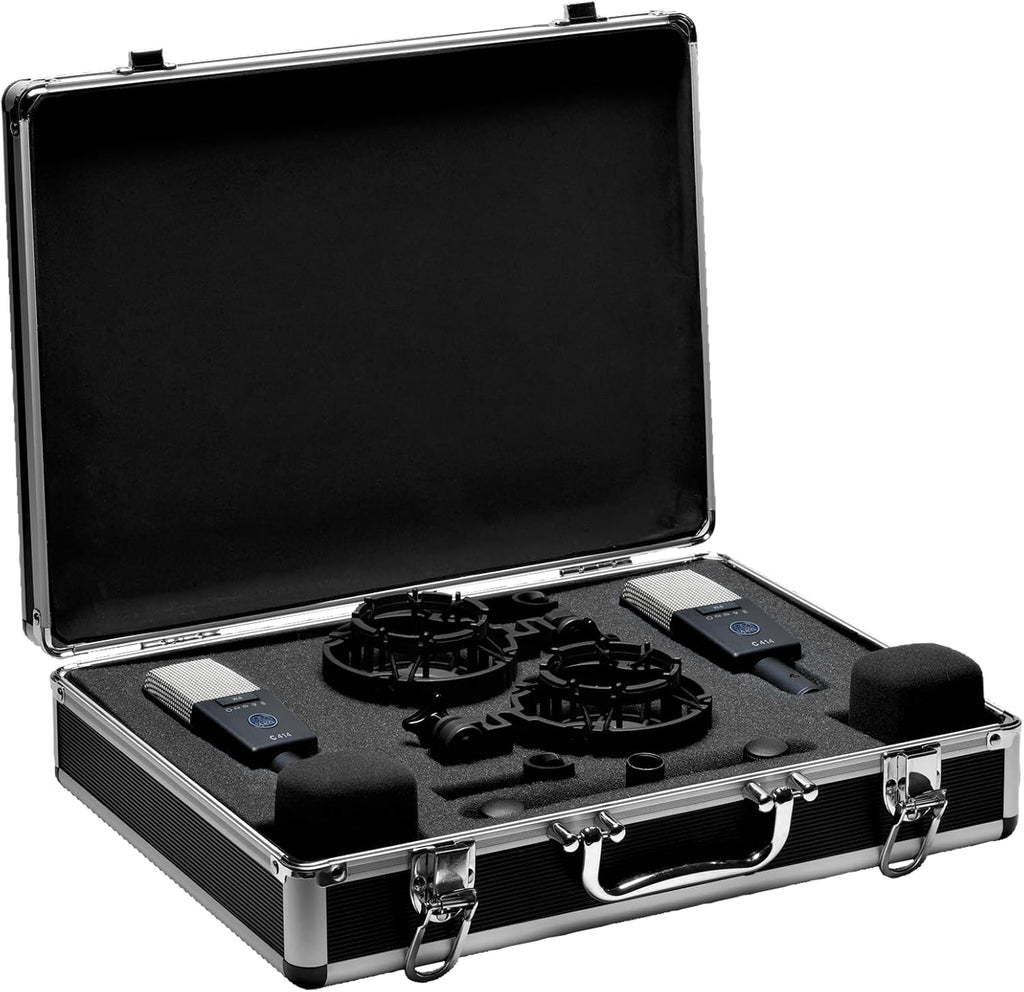 AKG Pro Audio C414XLS Pair Studio Grade Professional Large Diaphragm, Dual Capsule, Multi-Pattern, Vocal & Instrument Condenser Microphone with Aluminum Carrying Case. XLR Connector. Gray with Gold.