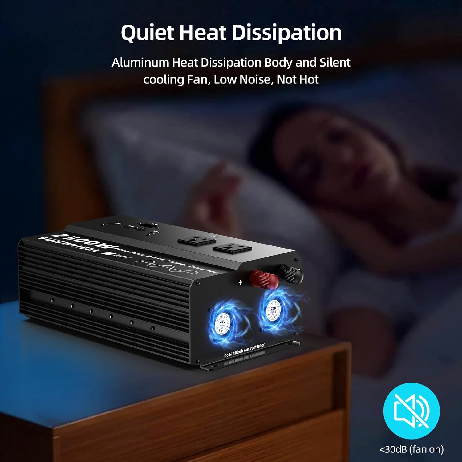 SUNWHEEL 2500W 24V Pure Sine Wave Inverter, 24V DC to 110V/120V AC Power Inverter for RV、Off Grid、Truck、Power Outage with 4 AC outlets and LCD Display