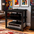 Heavy Duty Audio Rack Tower, Av Media Player Stand with Wooden Shelves, Black Cd Stereo Equipment Cabinet, Suitable for Home,Office/Audio Video/Theate (Black, 3 Tier)