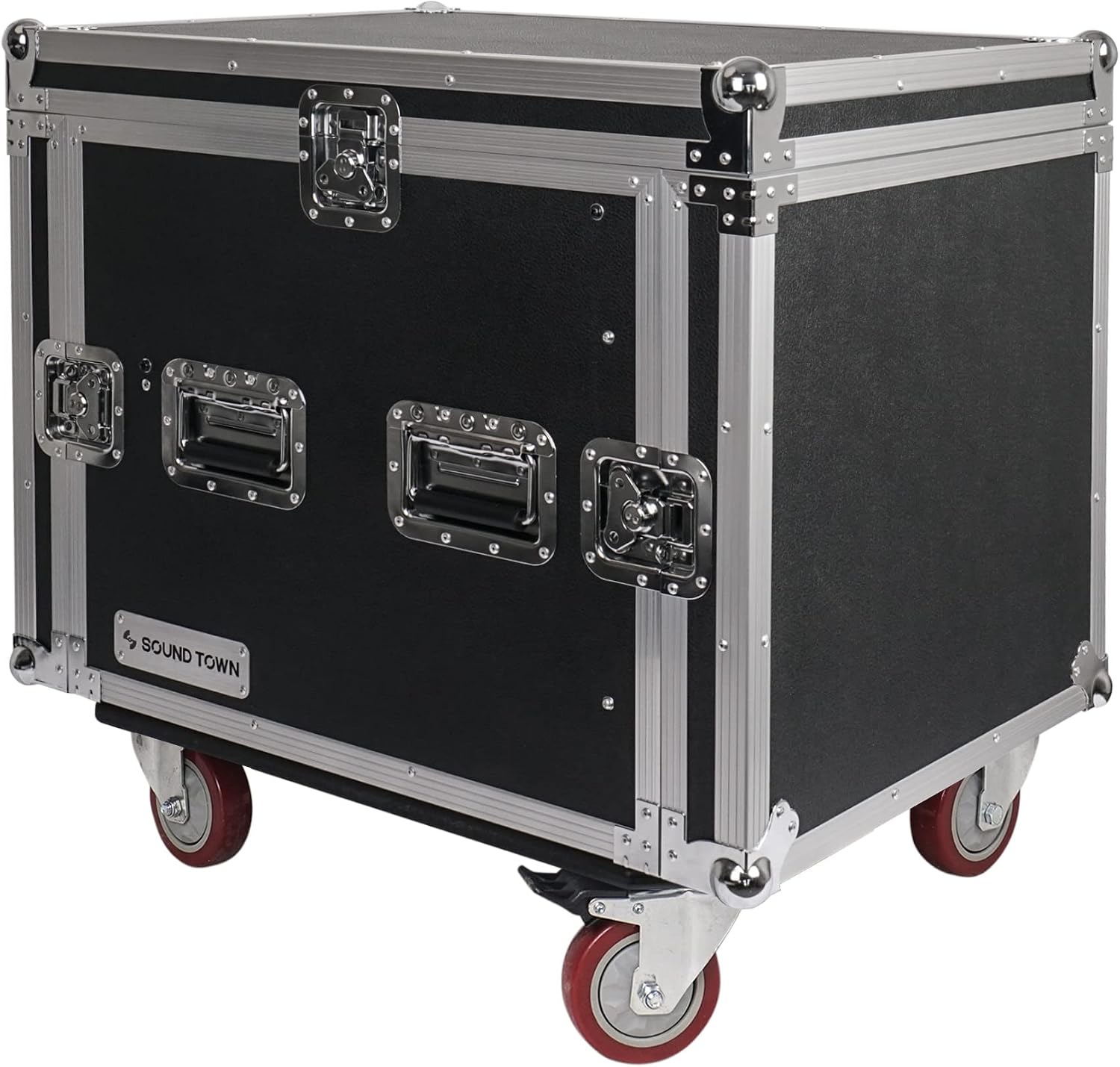 Sound Town Enhanced Thickness 1/2' (12mm) Plywood 10U Audio Rack/Road Case with 14U Slant Mixer Top, 25'' Rackable Depth and Casters-Pro Tour Grade (STMR-DE10UW)