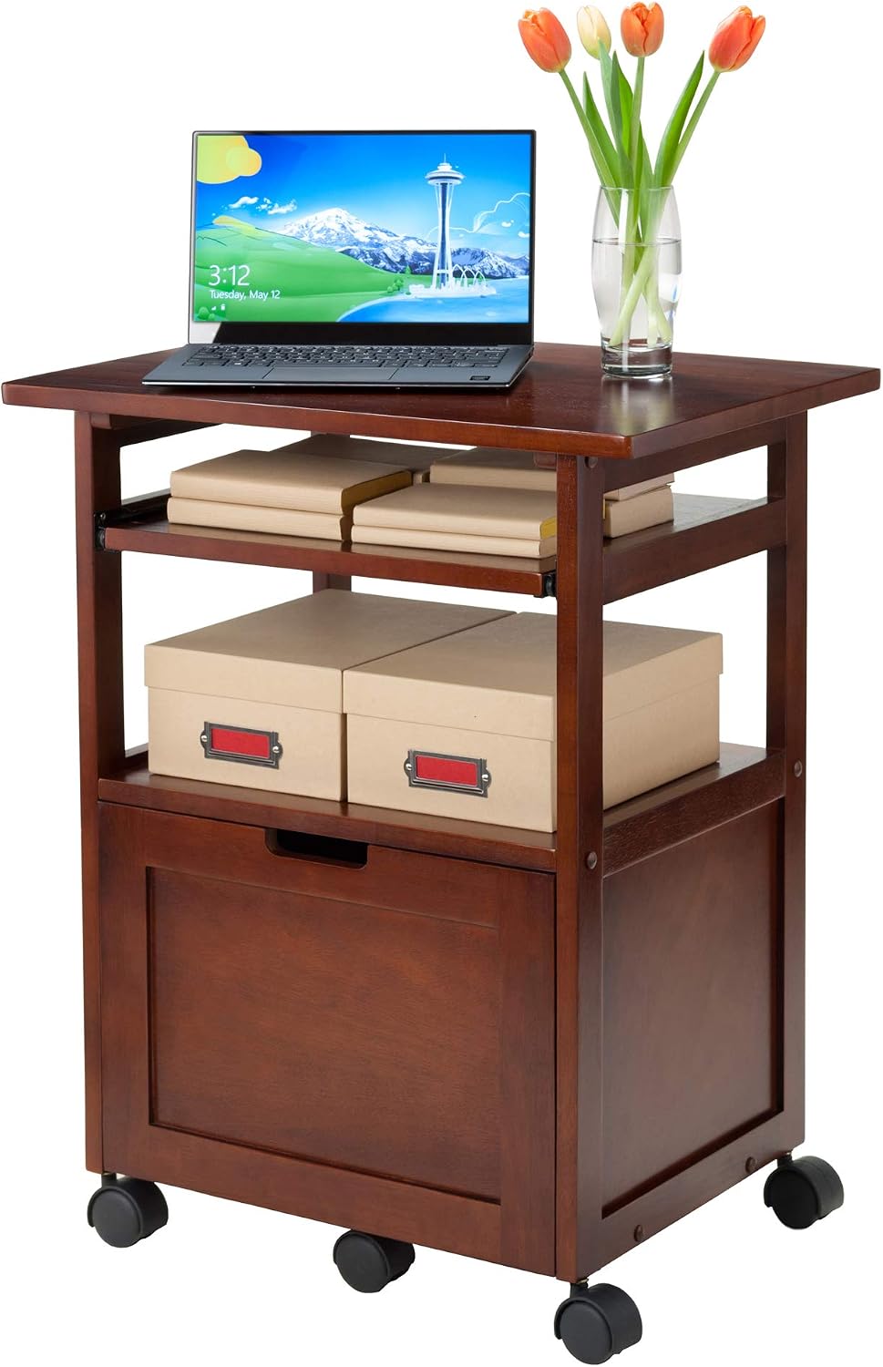 Winsome Piper 3-Shelf Wood Mobile Printer Stand, Brown (94427)