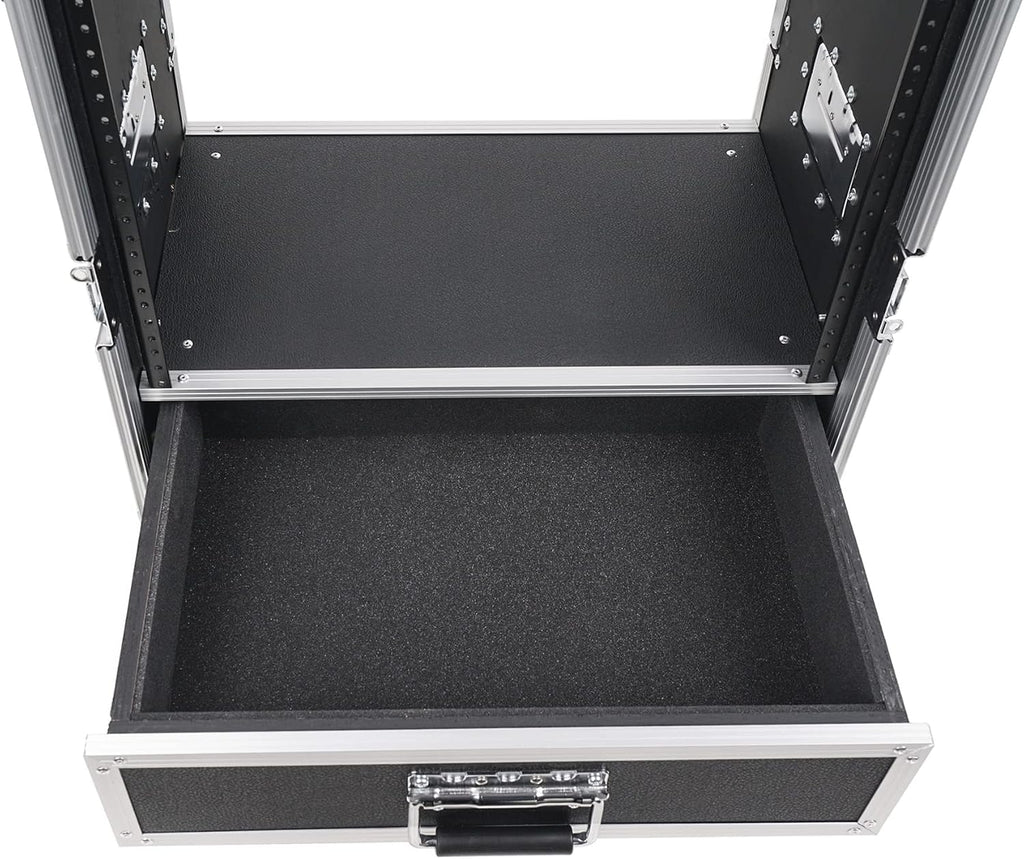 Sound Town 8U Rack Case with 2U Rack Drawer, Casters, for 19' Amps, Mixers, Microphone Receivers (STRC-8U2DR)