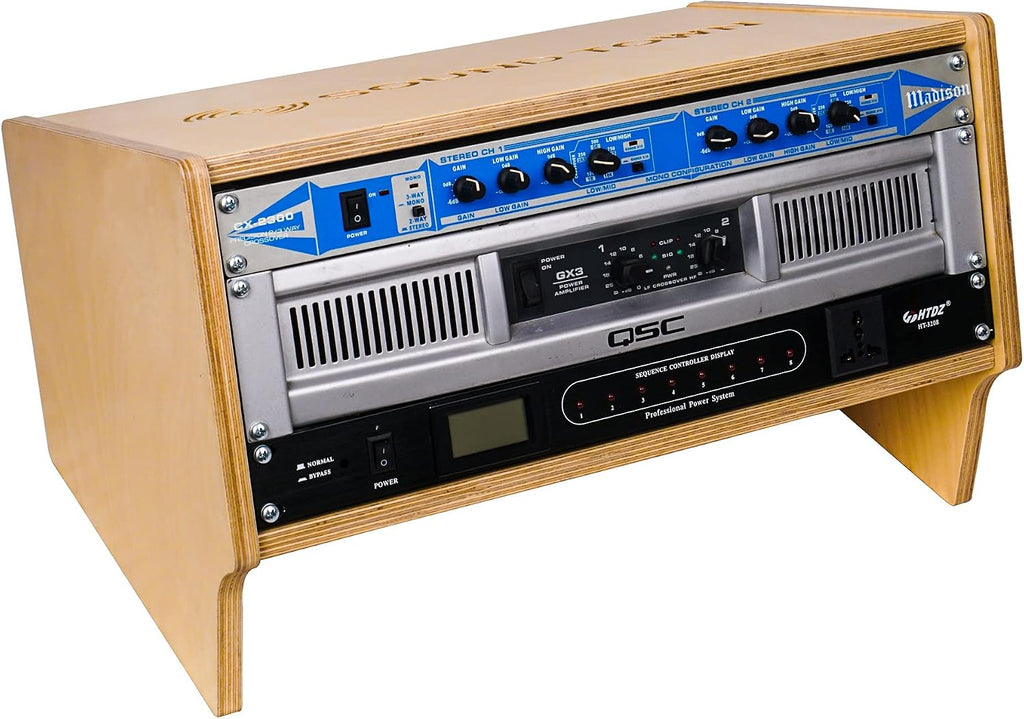 Sound Town DIY 4U Angled Desktop Turret Studio Rack with Solid Baltic Birch Plywood, Golden Oak, Assembly Required (SDRK-Y4SL)