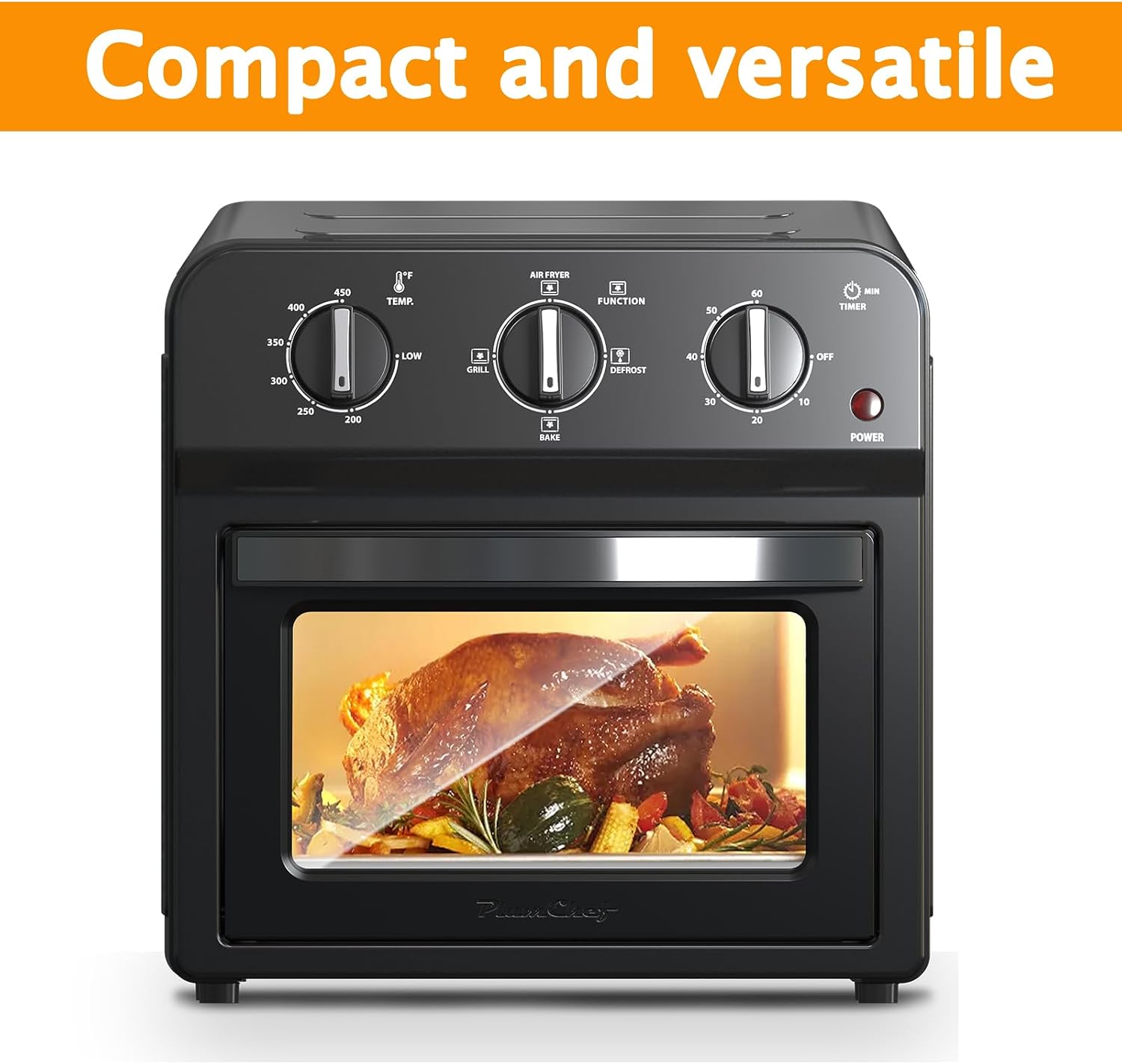 Majnesvon 4-Slice Air Fryer Toaster Oven Combo - 360° Hot Air Circulation & Larger capacity, Timer & Temp Control, Stainless Steel 7-in-1 Convection Oven Countertop, Low Oil for Family Cooking (Black)
