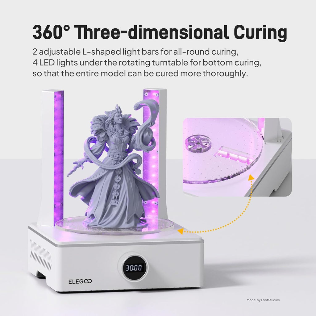 ELEGOO Mercury XS Bundle, Wash and Cure Machine for Large Resin 3D Printed Models, Compatible with Saturn and Mars LCD 3D Printers, with a Handheld UV Lamp