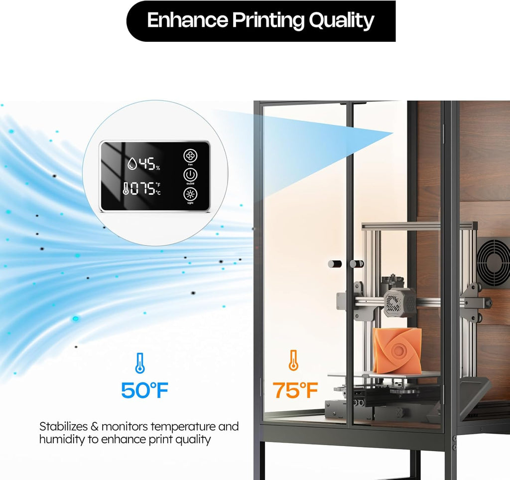 Crafit 3D Printer Cabinet with 48 Spools Filament Storage Rack, 3D Printer Enclosure with Ventilation, Thermo-Hygrometer and LED Light, Heat-Resistant, Dustproof and Noise-Reduction Design, Upgraded