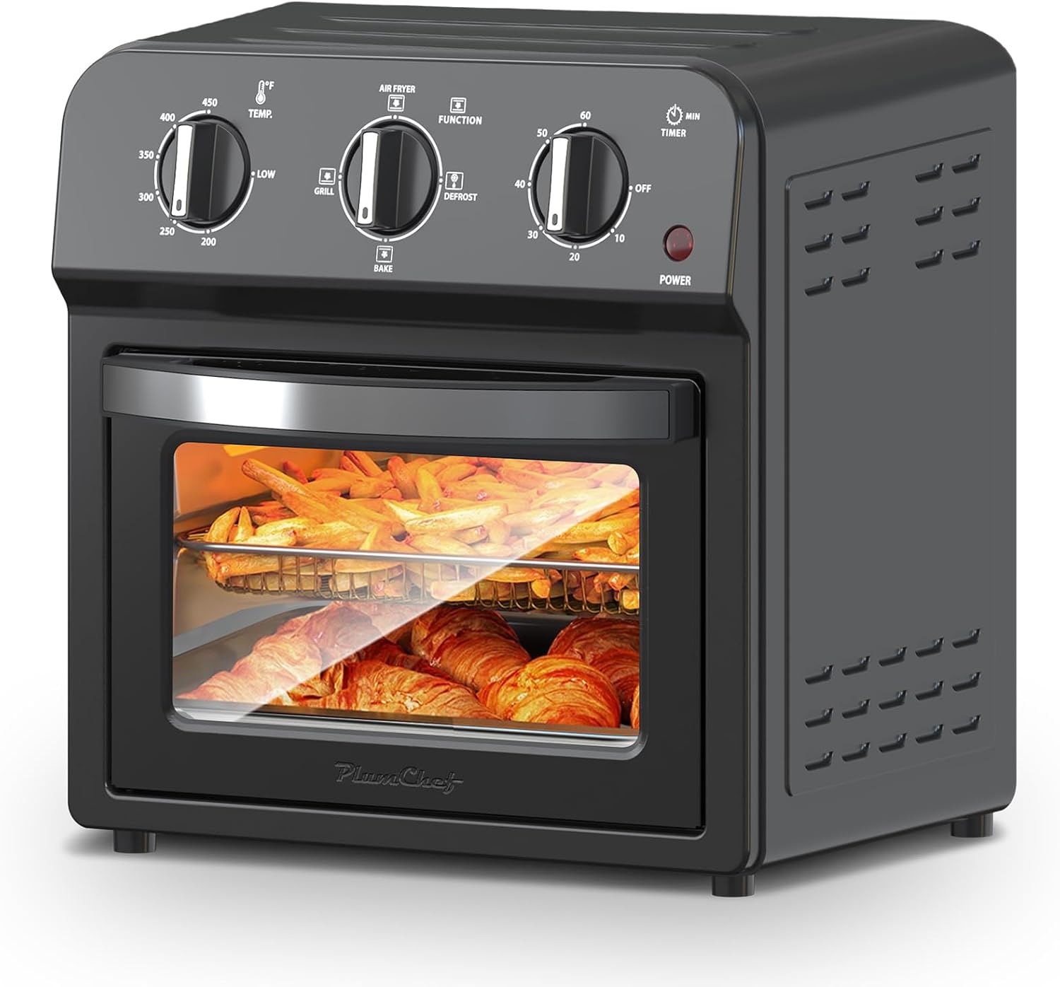 Majnesvon 4-Slice Air Fryer Toaster Oven Combo - 360° Hot Air Circulation & Larger capacity, Timer & Temp Control, Stainless Steel 7-in-1 Convection Oven Countertop, Low Oil for Family Cooking (Black)