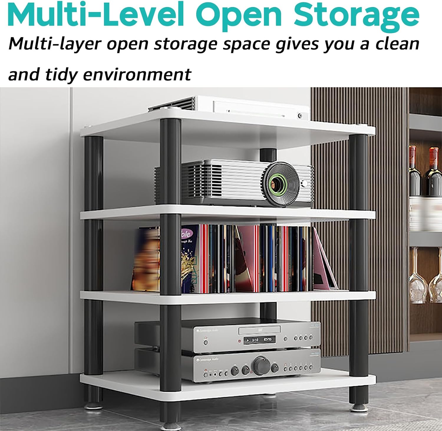 1/2/3/4 Tier Audio Rack Tower AV Media Stand Media Audio Tower Cabinet Entertainment Stereo Racks Audio/Video Component Cabinet AV Equipment Cabinet Display Stand,White,3 Tier