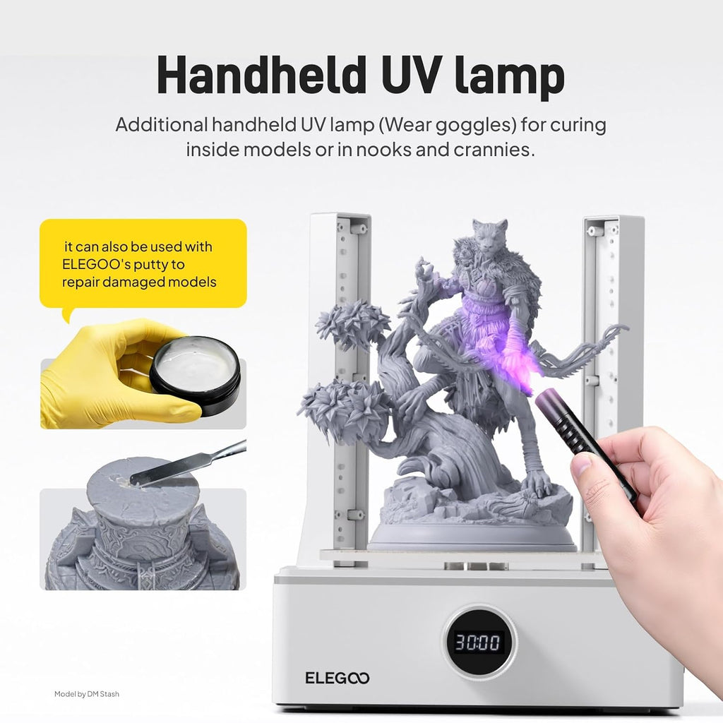 ELEGOO Mercury XS Bundle, Wash and Cure Machine for Large Resin 3D Printed Models, Compatible with Saturn and Mars LCD 3D Printers, with a Handheld UV Lamp