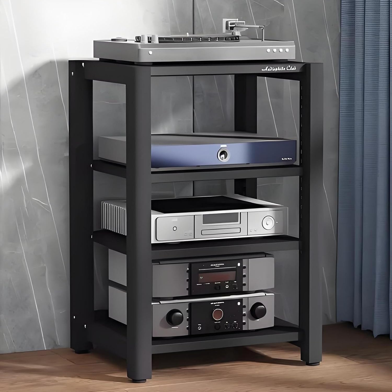 2/3/4/5 Tier Audio Cabinet Record Player Stand Audio Rack, AV Component Media Stand, Tower Player Stand, Home Stereo Rack System With Height-Adjustable Shelf, For DVD Players TV Box Game Console(Black