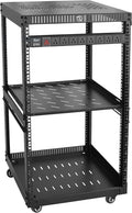 RIVECO OFCO 18U Network Rack with Reinforced Top & Bottom Vented Plates - 4 Rolling Wheels Floor Standing Rack for 19' Equipment & Stereo Gear - Including 1PCS Rack Shelf & Rail Mount PDU