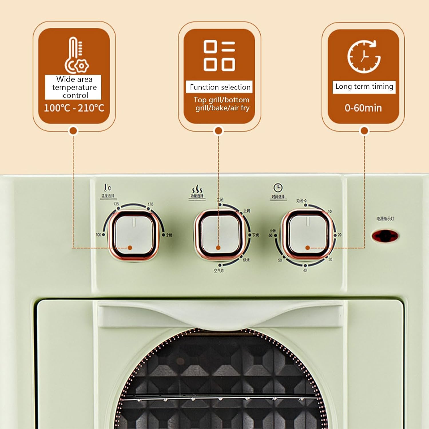 Household Multi-function Oven, 18L Electric Air Fryer Oven with 3 Mechanical Knob, 100-210℃ Air Fryer Toaster Oven Combo with Temperature Control & Timer, 360° Hot Air Circulation white