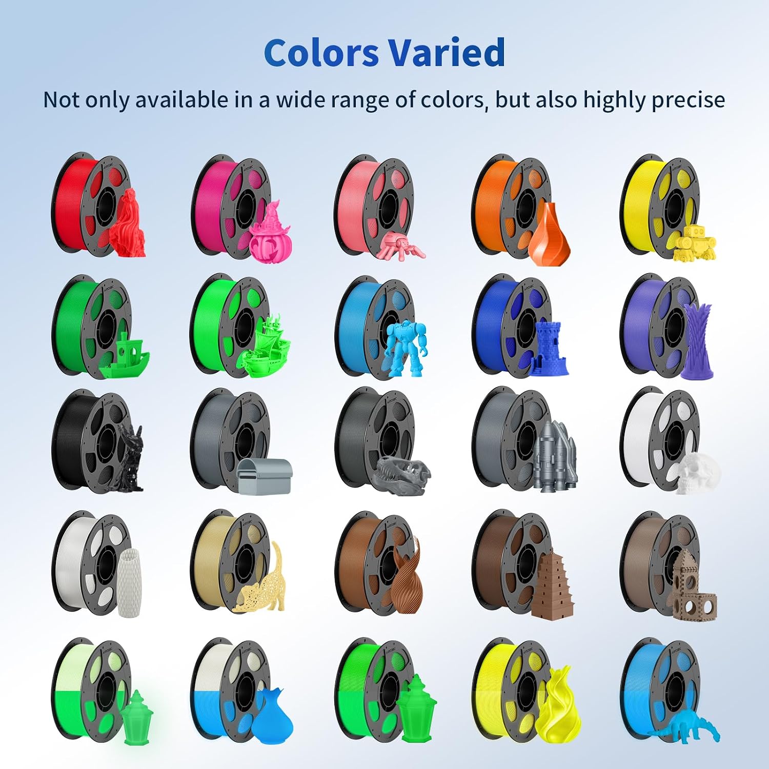 ANYCUBIC PLA Filament 1.75mm Bundle, 3D Printer Filament 1.75mm Dimensional, Black, White, Clear, Red, Blue, Pink, Tropical Turquoise, Peach Pink, Interstellar Violet, Spring Leaf, 10KG in Total