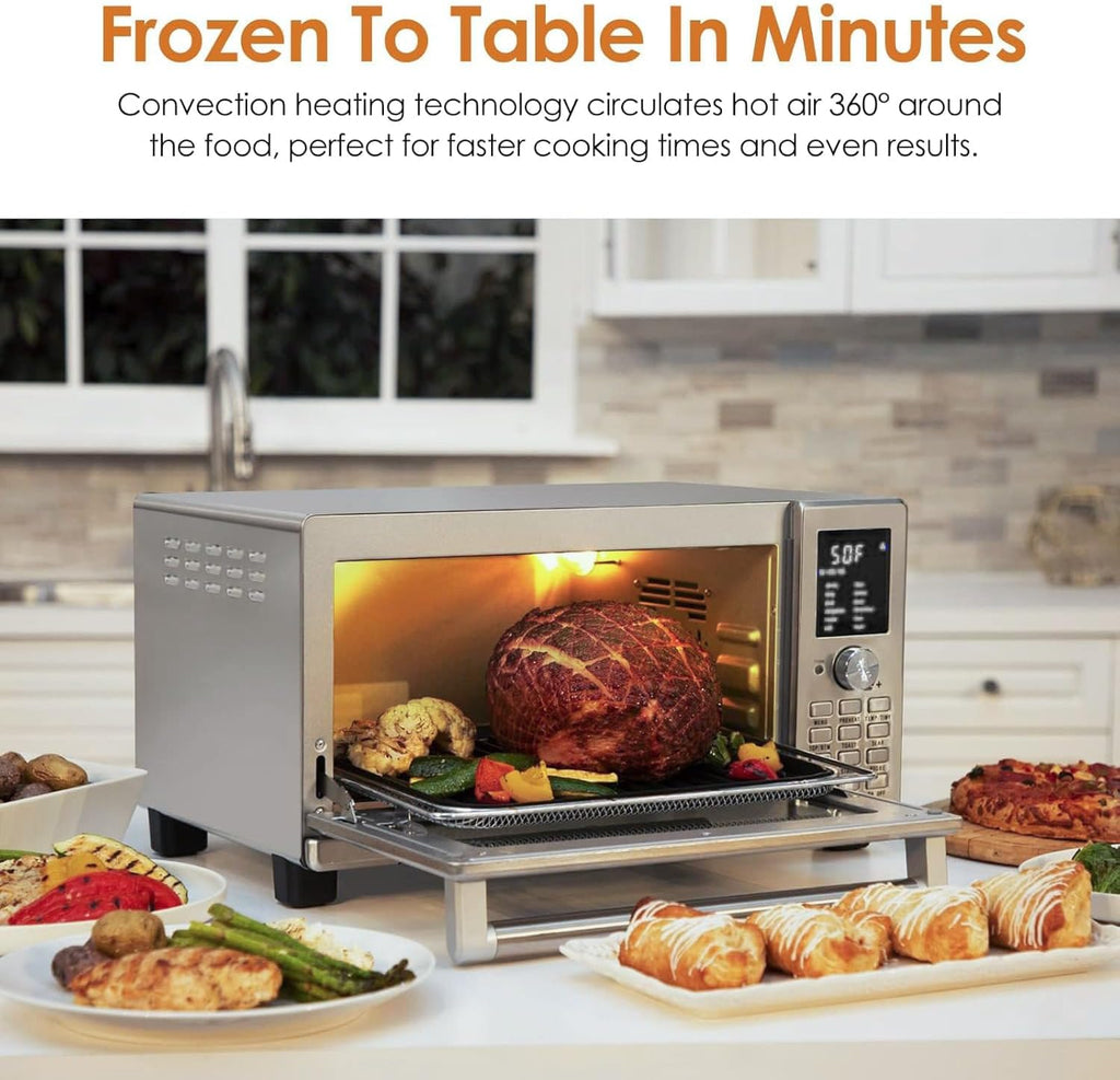 NUWAVE Bravo XL Air Fryer Convection Toaster Oven Countertop, 112-in-1 Smart Grill Combo with Original Flavors & Marks, Adjustable Heating Zones for Pizza, Roast, Bake, 50-500°F, Stainless Steel, 30QT