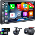 SJoyBring Upgrade Wireless Double Din Car Stereo with Apple Carplay, Android Auto, Dash Cam, Bluetooth, 4-Channel RCA, 2 Subwoofer Ports, 7' HD Capacitive Touchscreen Car Radio, 60W*4, Backup Camera