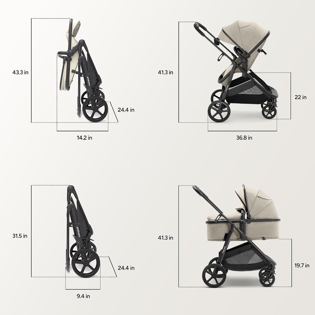 Mompush Wiz 2 in 1 Baby Stroller with Infant Pramette Mode, One Hand Fold Convertible Newborn to Toddler Stroller with Reversible Seat and Large UPF 50+ Canopy