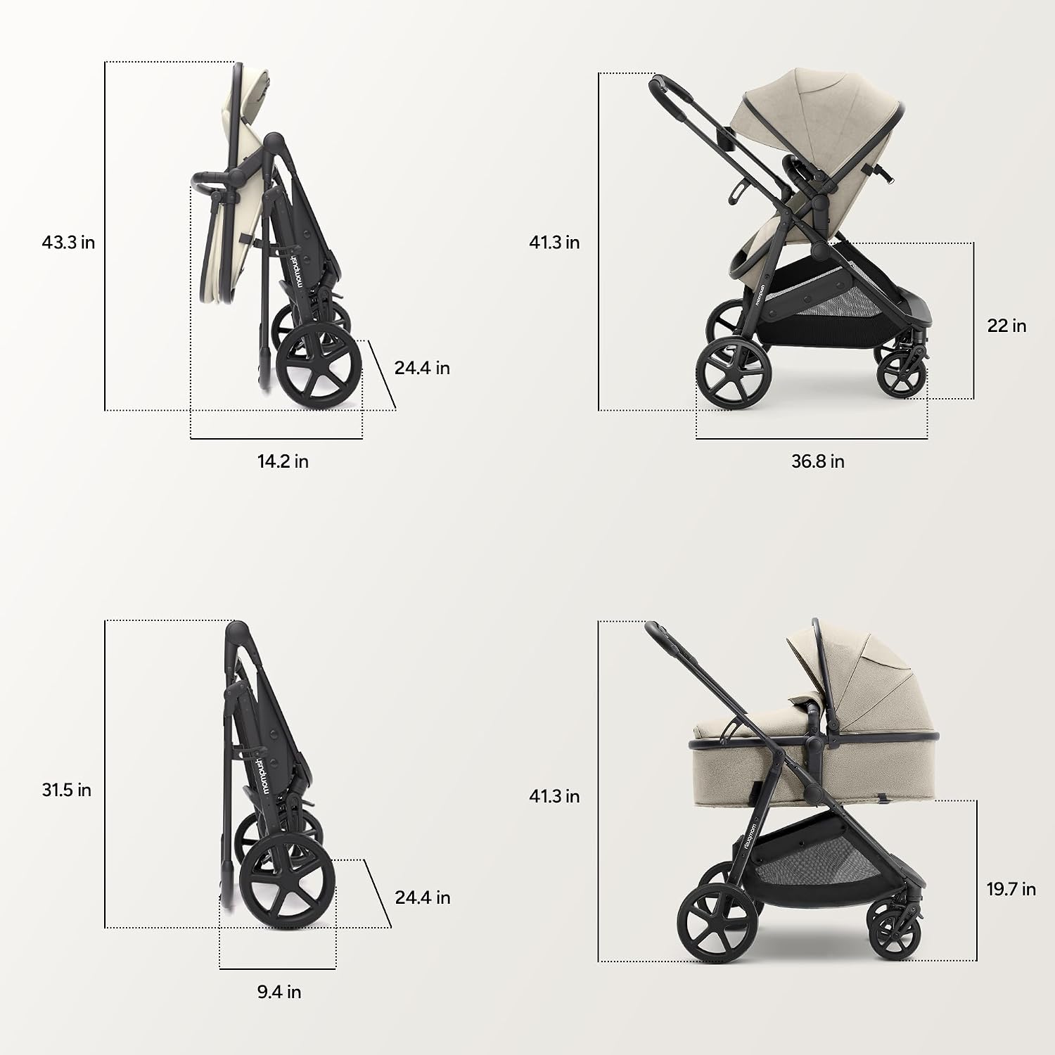 Mompush Wiz 2 in 1 Baby Stroller with Infant Pramette Mode, One Hand Fold Convertible Newborn to Toddler Stroller with Reversible Seat and Large UPF 50+ Canopy